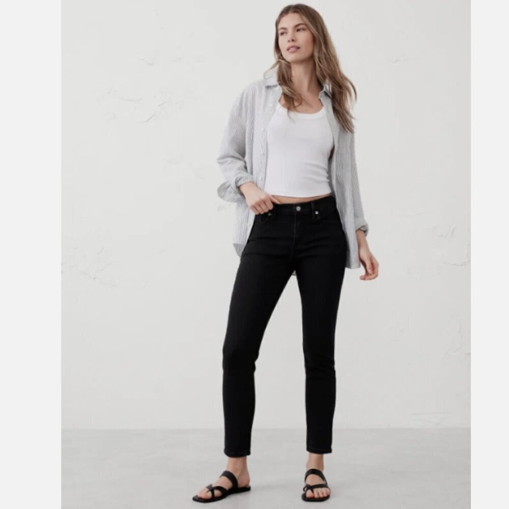Banana Republic Mid Rise Vintage Stretch Skinny Black Wash Jeans 26/2 RT$80 NEW